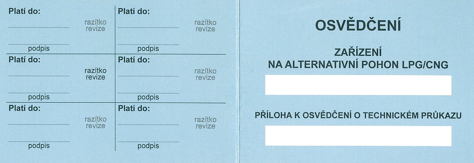 Osvědčení LPG a CNG zařízení